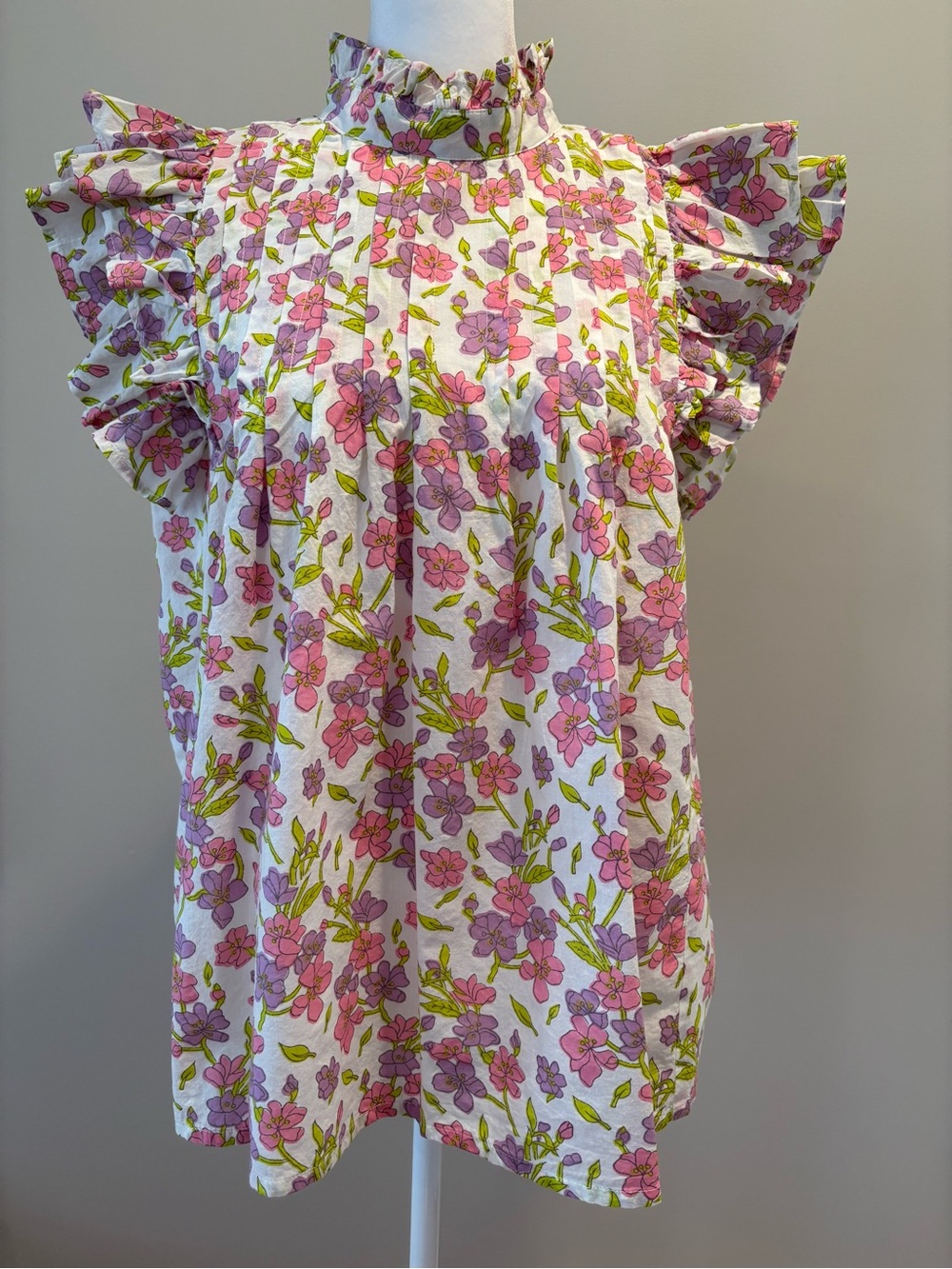 Victoria Dunn Flutter Sleeve Top Womens Medium Pink/Lavender/Green/White